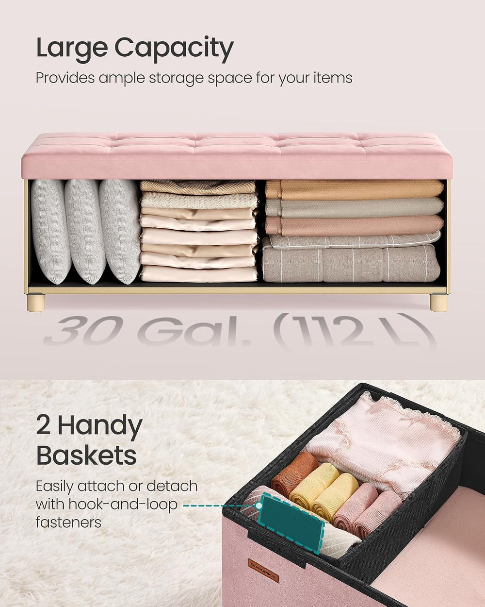 SONGMICS Storage Ottoman Bench, Folding Storage Chest, 15 x 43.3 x 15.7 Inche...