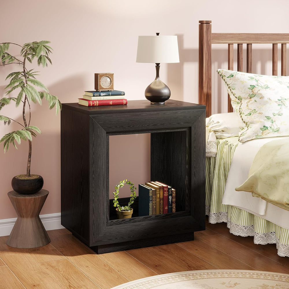 Tribesigns Rustic Wood End Table, 2 Tiered Square Side Table with Storage She...