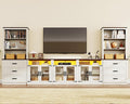 157" W 4-Piece Entertainment Center with Bookshelves for TVs up to 100", Farmhouse Wall Unit TV Stand with Doors & Drawer, Media Console Table for Living Room, Bedroom, White