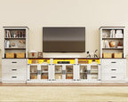 157" W 4-Piece Entertainment Center with Bookshelves for TVs up to 100", Farmhouse Wall Unit TV Stand with Doors & Drawer, Media Console Table for Living Room, Bedroom, White