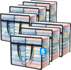 Budding Joy 6 Pack Clear Zippered Storage Bags for Clothes,40L Closet Organizers and Storage Containers Vinyl Moving Bag for Bedding, Linen, Blankets, Comforters, Clothing & Toys, Black