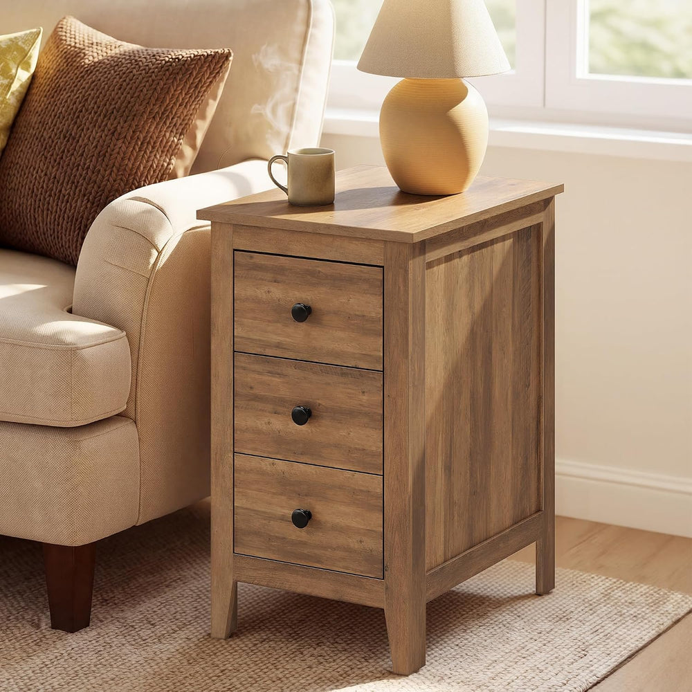 VASAGLE LIRY Collection-Farmhouse Nightstand with 3 Drawers, Slim Side End Ta...