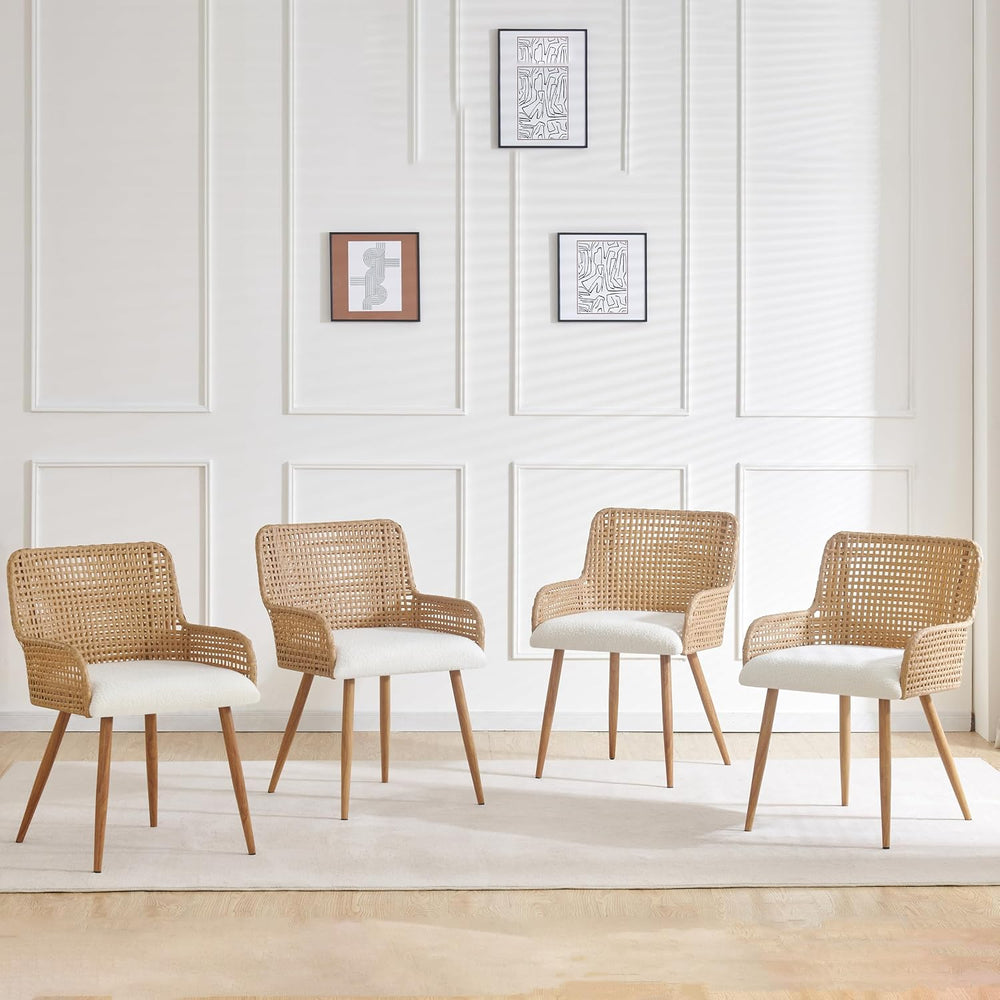 Rattan Dining Chairs Set of 4, Wicker Dining Chairs with Metal Legs,Upholster...