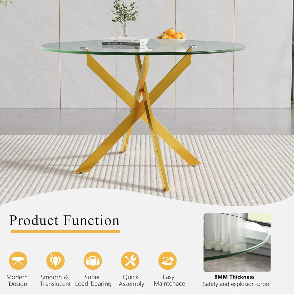 Glass Dining Room Table Set for 2, 47" Circle Glass Dining Table for 2 w...