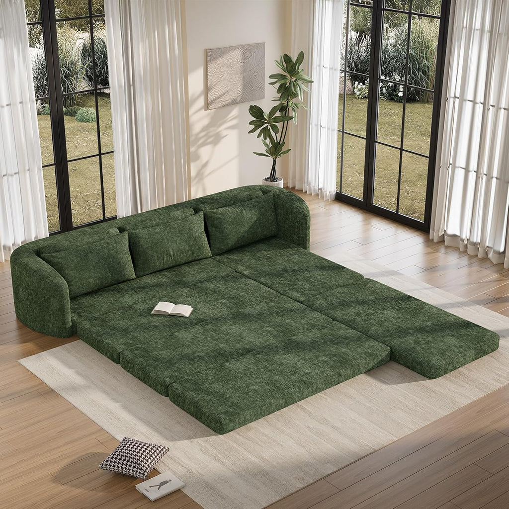 Vesgantti 6 in 1 Convertible Folding Sofa Bed, Futon Sectional Couch, Green | 110.2" L Shaped Modular Sleeper Sofa, Curved Armrest, Deep Seat Boneless Couches for Living Room, Chenille, Right Facing