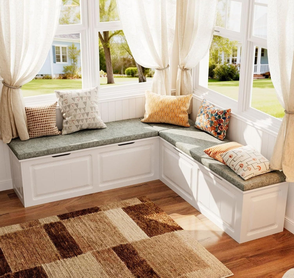 L-Shaped Corner Storage Bench with Cushion, Kitchen Breakfast Nook Entryway B...