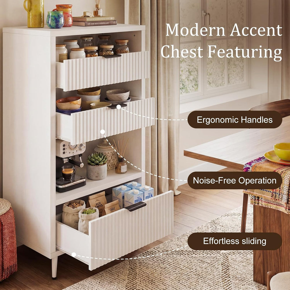 51" Tall Modern White Storage Cabinet, Freestanding Kitchen Pantry Cabin...