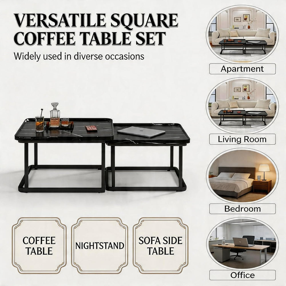 Set of2 Nesting Coffee Tables, Space‑Saving Side Table Set,Black | Stackable ...