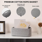 4 Pack Small Storage Shelf Baskets for Organizing, Mini Woven Rope Storage Bins for Towels, Cute Decorative Closet Organizer，Baby Nursery, Gift Empty Baskets -11.81''Lx7.87''Wx4.72''H-Grey