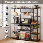IRONCK Large Bakers Rack with Power Outlet, 62 Inch Wide Microwave Stand, Coffee Bar with Storage, Kitchen Racks and Shelves, Vintage Black