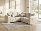 85 Inch Modular Sectional Sofa with Pull Out Couch Bed, L Shaped 5 Seat Sectional Couch with Storage, Corduroy Sectional Couches for Living Room, Cloud Modular Couch, Removable Sofa Cover, Beige