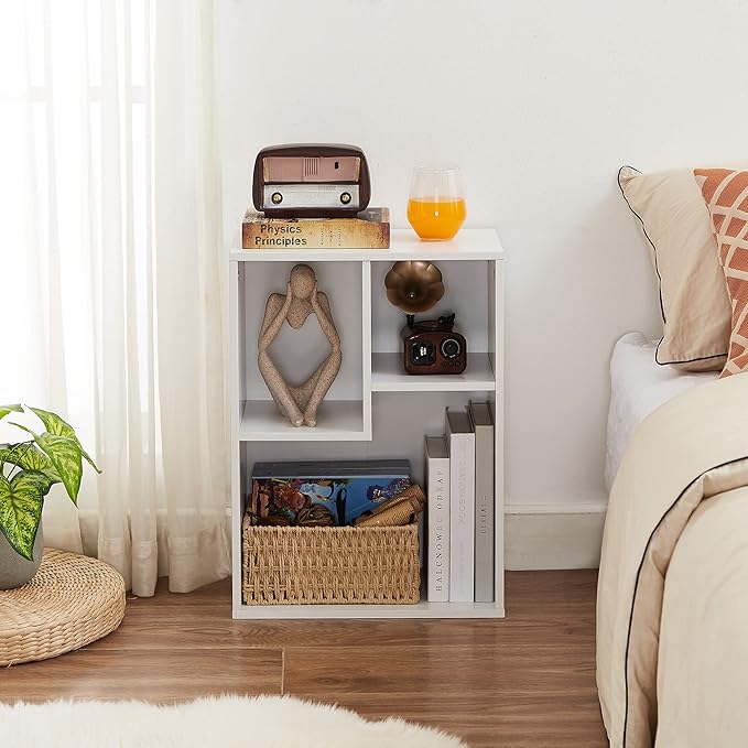 VECELO Small White Bookshelf, 3 Cube Shelf, Fits Tallest Hardcovers, Horizontal Available, Short Bookcase for Small Spaces, Pearl White