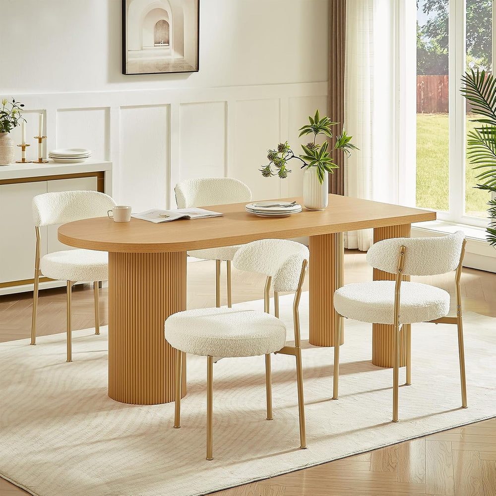 SoarFlash Dining Chairs, Beige Boucle Dining Chairs Set of 6, Kitchen Dining ...