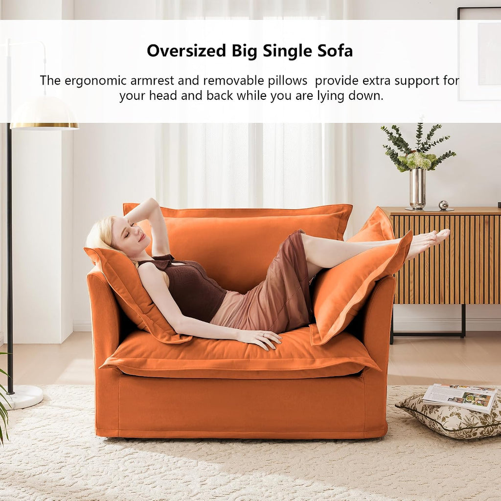 Aoowow Oversized Modular Sectional Sofa Chair Set of 2, 49” Chenille Fabric Single Armchair Comfy Deep Seat Couch Sofa with Big Toss Pillows for Living Room Apartment Office(Orange-Chenille)