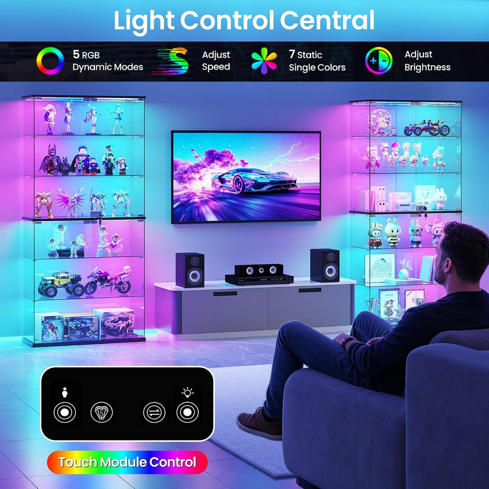 Dystler 6-Tier Glass Display Cabinet, RGB LED Lights for Collectibles