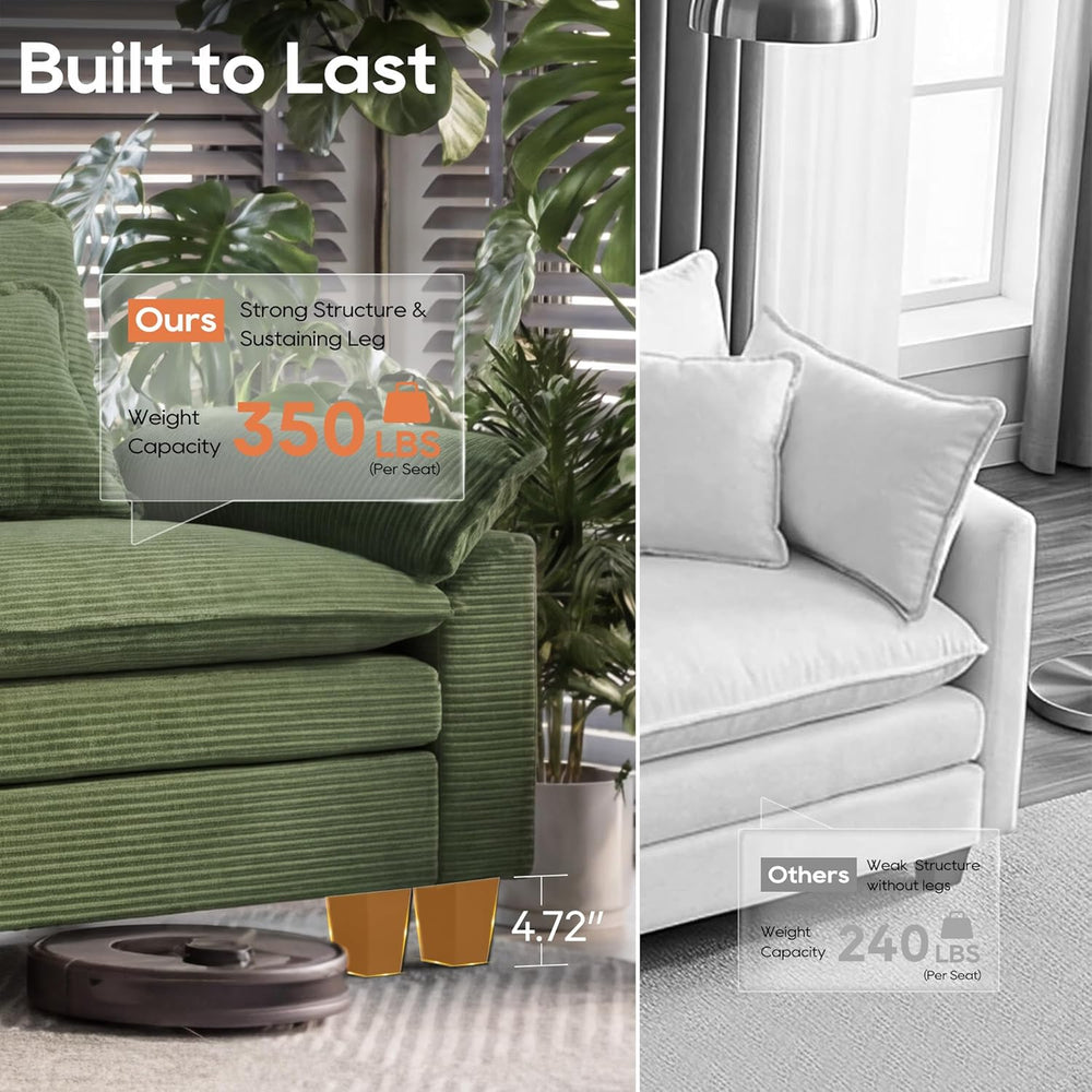 URRED Oversized Modular Sectional Sofa，Solid Green：122" U Shaped | Moder...