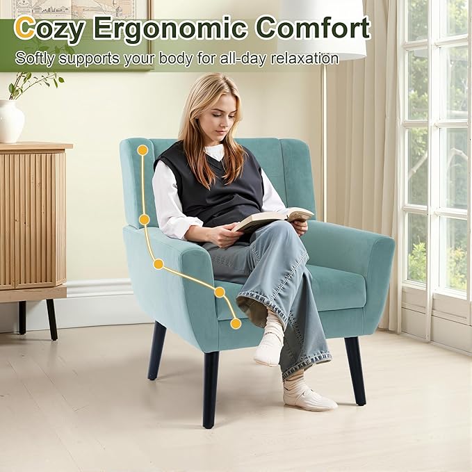 NicBex Modern Accent Chair for Living Room Upholstered Foam Filled Living Room Chairs with Metal Legs Velvet Cozy Lounge Armchair for Living Room Bedroom,Mint Green