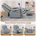 Olela Nursery Glider Recliner Chair - Electric Swivel Rocker with Heated Lumbar, Smart Cup Holder, USB Charging Ports, Blue Grey PU Leather