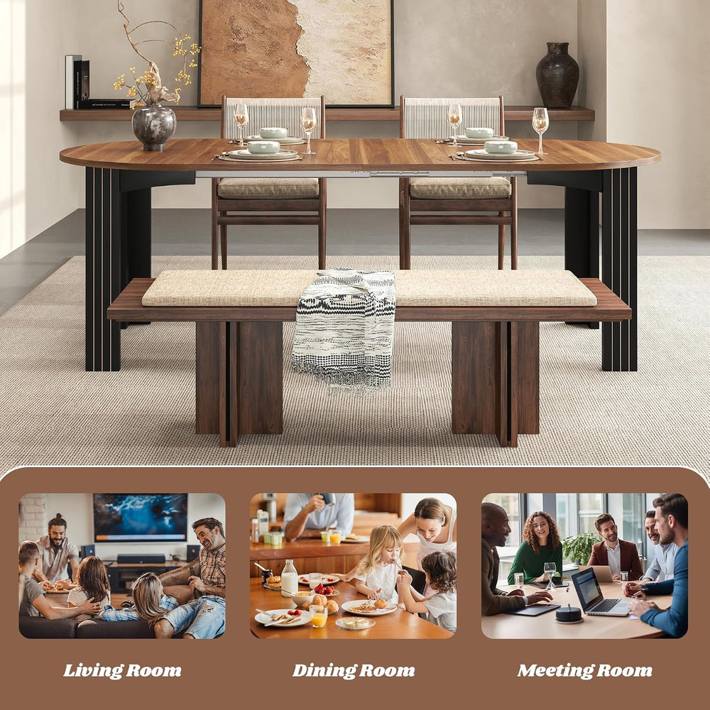 Epecoya Round Extendable Dining Table for 4-8 People, 43"-78" Woode...