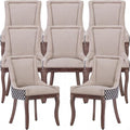 Dining Chairs Set of 8, Kitchen & Dining Room Chairs, Fabric Upholstered Dinning Chairs, Sillas De Comedor, Nailhead Trim, Wood Legs (Beige, Pattern, 8 Pcs)
