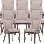 Dining Chairs Set of 8, Kitchen & Dining Room Chairs, Fabric Upholstered Dinning Chairs, Sillas De Comedor, Nailhead Trim, Wood Legs (Beige, Pattern, 8 Pcs)