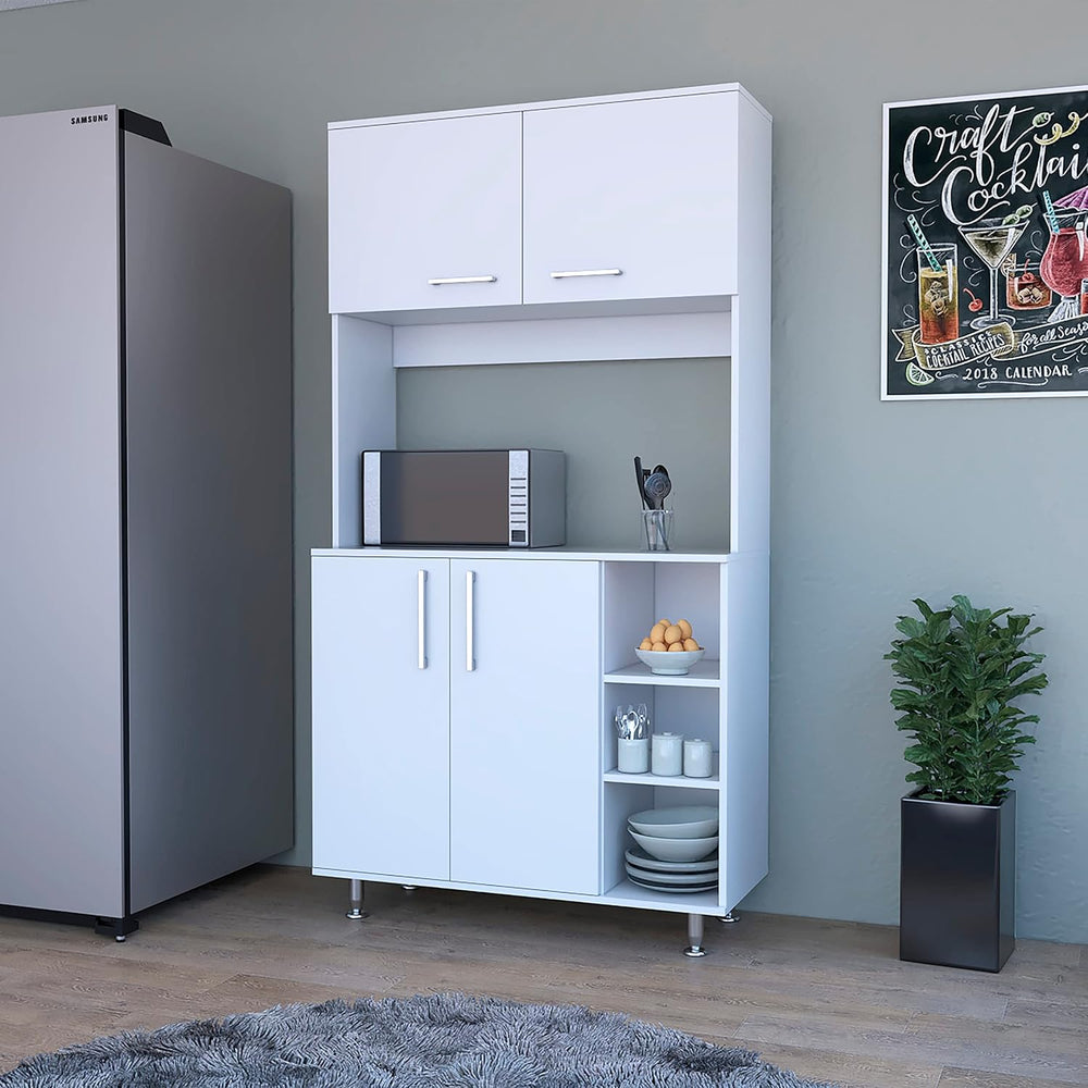 FM FURNITURE Colorado Pantry Cabinet with Three Small Open Shelves and One Ca...