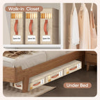 4 Pack Bed Sheet Organizers and Storage(King &Queen Size) with an Elastic Strap, Foldable Closet Linen Sheet Storage Container, Sheet Set Box for Blankets, Duvet Cover and Pillowcase, Beige