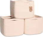 NaturalCozy Storage Cubes 9”x9”x7”Cotton Rope Woven Baskets for Organizing 3-Pack | 9 Inch Cube Storage Bin | Small Basket for Shelf Nursery, Pantry, Decorative Plant, Bathroom Closet, Toy Gift
