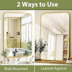20 x 28 Inch Bathroom Mirror, Rounded Rectangular Vanity Mirror for Wall, Modern Mirror for Room Decor, Gold Framed Wall-Mounted Mirrors for Home Decor, Hangs Horizontally or Vertically