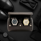 MR.OKAY 2 Watch Travel Case- Classic Leather Watch Case With Perfect Texture.Portable Watch Roll Or Organizer For Storage And Display. Luxury Gifts For Men, All Handmade by Artisans.