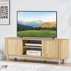 Turtle&Myrtle Mid Century Modern TV Stand 60”, Wood TV Console with Storage for TVs Up to 70 inches, Fluted Sliding Doors, Entertainment Center Media Cabinet for Living Room & Bedroom (Natural Oak)