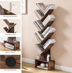 Hoctieon 9 Tier Tree Bookshelf, Tall Bookcase with Drawer, Wood Book Shelf, Modern Floor Standing Bookshelves, Book Organizer Shelves for Bedroom, Living Room, Home Office, Rustic Brown