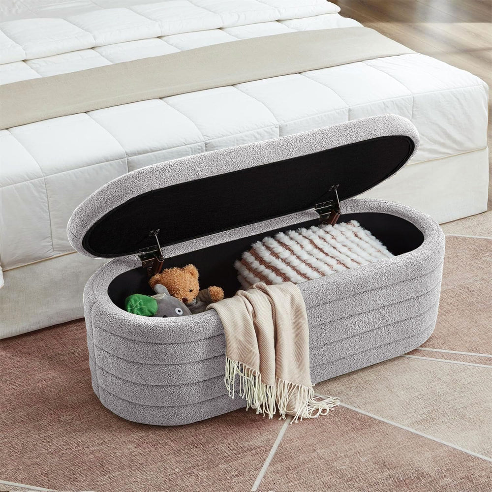 Storage Ottoman Bench End of Bed for Bedroom, Boucle Upholstered Entryway Sho...