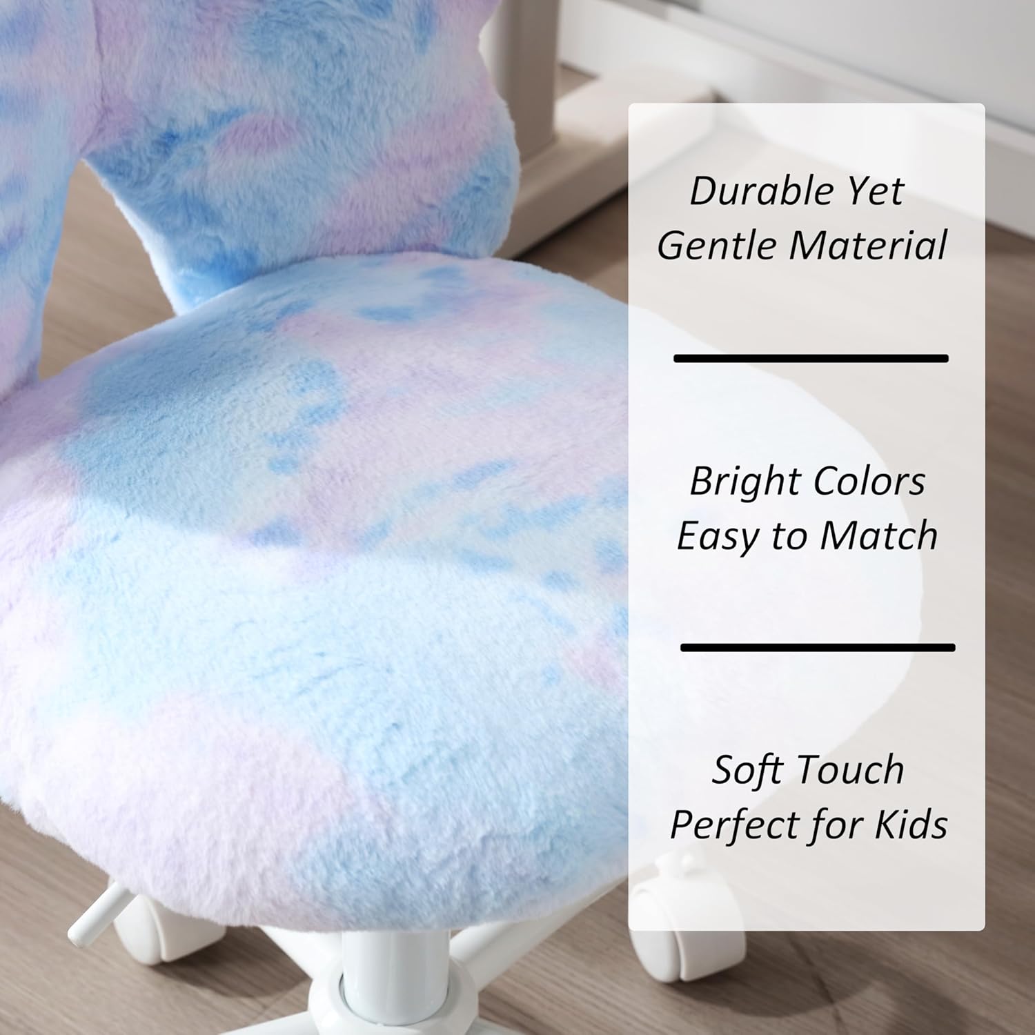 Butterfly Kids Desk & Chair - Adjustable, Swivel, Furry, Blue - Home, Bedroom, School, Dorm