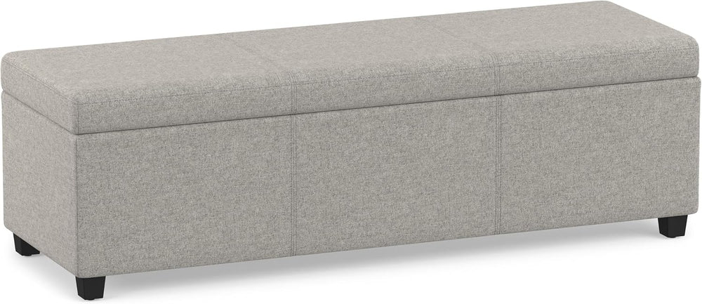 SIMPLIHOME Avalon 54" Wide Linen Look Fabric Storage Ottoman in Cloud Gr...