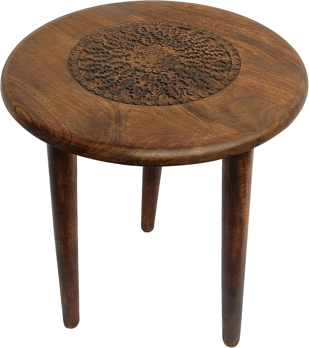 TUP THE URBAN PORT AMA 22 Inch Side End Table, Round Top, Indian Mandala Flor...