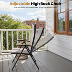 Folding Patio Chairs Set of 2, Aluminum High Back Outdoor Recliners | Outdoor Folding Chairs with Aluminum Frame & High Back, Patio Recliners with Teak Armrests, No Assembly Required, Adjustable