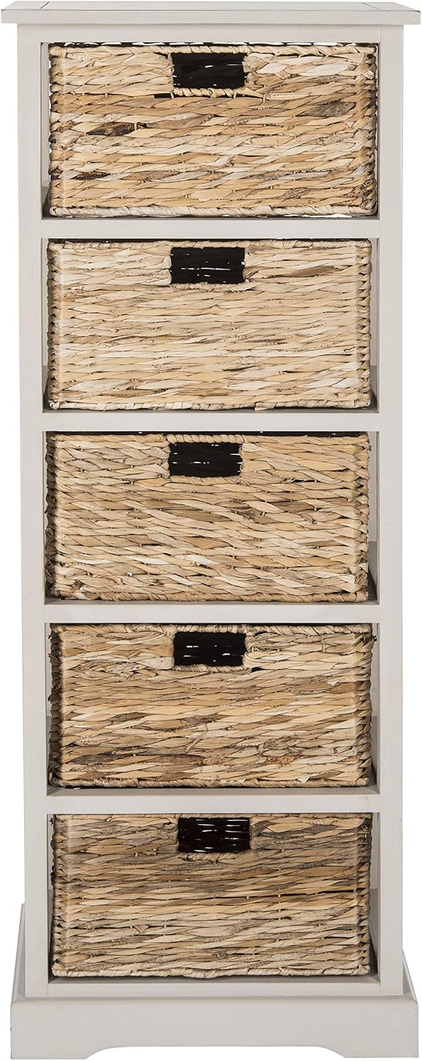 SAFAVIEH Vedette 5-Basket Wood Storage Cabinet, 46" Vintage Grey AMH5739D