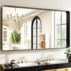 48"x30" Black Bathroom Mirror - Modern Black Mirror for Wall with Rounded Corners, Bathroom Mirrors for Vanity, Aluminum Alloy Framed Mirror Portrait or Landscape Hang