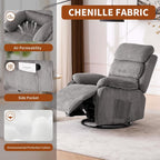 Premium Velvet 360° Swivel Rocker Recliner with Extended Footrest - High Back Glider Chair for Nursery, Living Room & Small Spaces, Featuring Padded Armrests and Handy Side Pocket, Grey