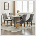 Dining Chairs Set of 6，Modern Channel Tufted Upholstered Dining Chairs with Golden Stainless Steel Legs, Comfortable Chenille Fabric Kitchen Chairs for Dining Room (Grey, 6pc)
