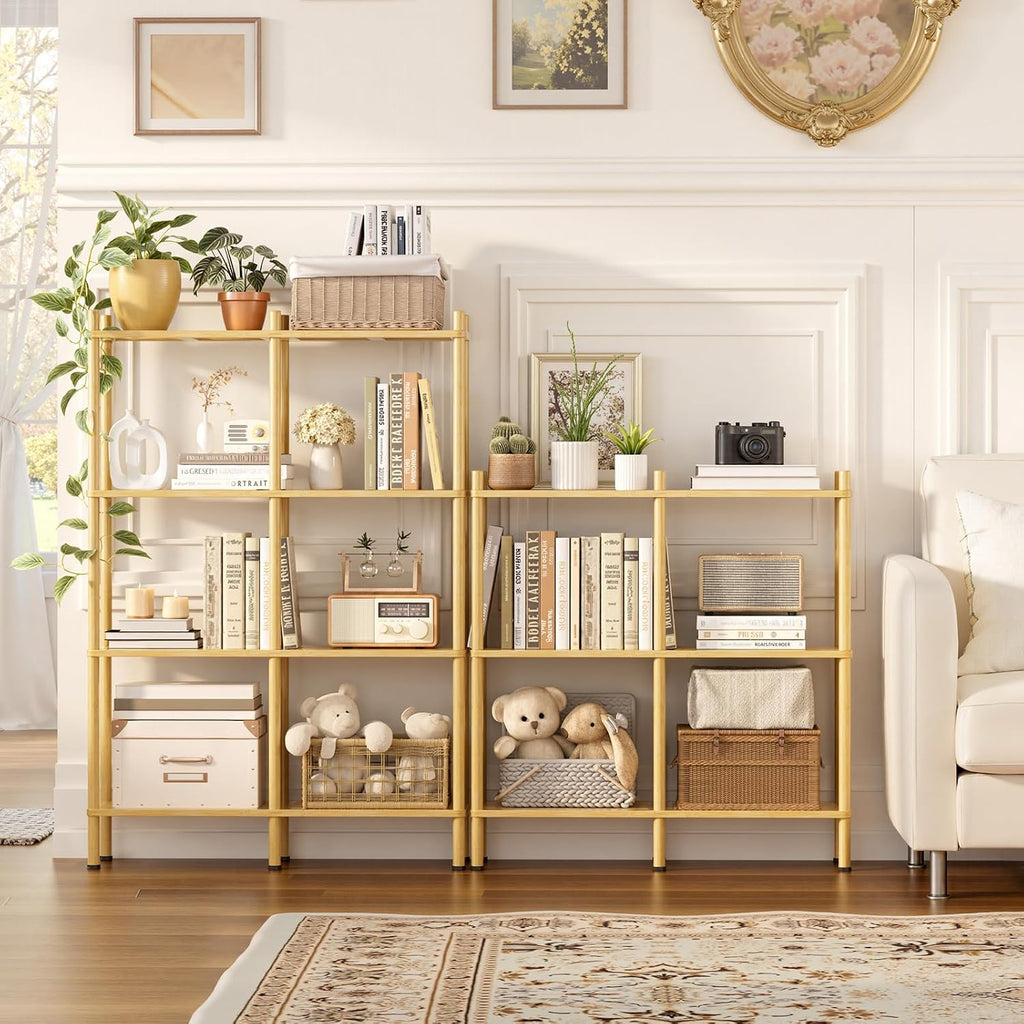 Book Shelf, 4 Tier Bamboo Bookshelf, Tall Bookcase with 8 Open Display Shelves Storage Organizer, Adjustable Bookshelves Standing Shelf Units for Bedroom, Living Room, Bathroom, Home Office