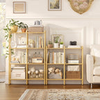 Book Shelf, 4 Tier Bamboo Bookshelf, Tall Bookcase with 8 Open Display Shelves Storage Organizer, Adjustable Bookshelves Standing Shelf Units for Bedroom, Living Room, Bathroom, Home Office