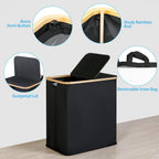 efluky Laundry Hamper with Lid, Double Laundry Hamper with 2 Removable Bags, 2 Section Laundry Basket with Bamboo Handles for Bathroom, Bedroom & Laundry Room, 140L (36.9 Gallon) Black