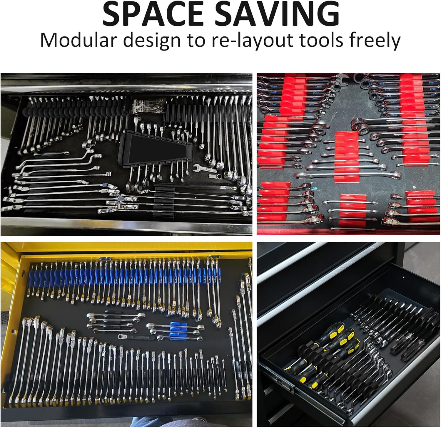 48 pcs MAGNETIC Modular Wrench Organizers for Tool Drawers - Wrench Rack with Metric&SAE Labels, Perfect Tool Storage Holder. Gift for father, brother and boyfriend (with magnet)