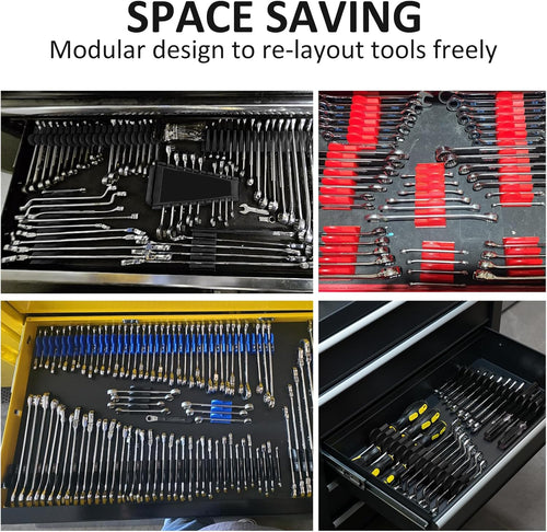 48 pcs Magnetic Modular Wrench Organizers for Tool Drawers - Wrench Rack with Metric&SAE Labels, Perfect Tool Storage Holder with Magnet. Gift for father, brother and boyfriend (Red with magnets)