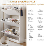 Tall Shoe Cabinet with Coat Rack, Hidden Shoe Storage Cabinet with Doors & Drawer, Hanging Bar & Hooks, Slim Narrow Freestanding Shoe Rack Organizer for Entryway, Hallway & Living Room, White