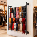 5 Tiers Display Tie & Scarf Rack, Wall Mounted Ribbon Rack Organizer Holder for Wrapping Paper Scarf Tie Belt Towel Pants, Scarves Hijab Stand for Retail Store,Home,Craft Room,Florist, Bedroom