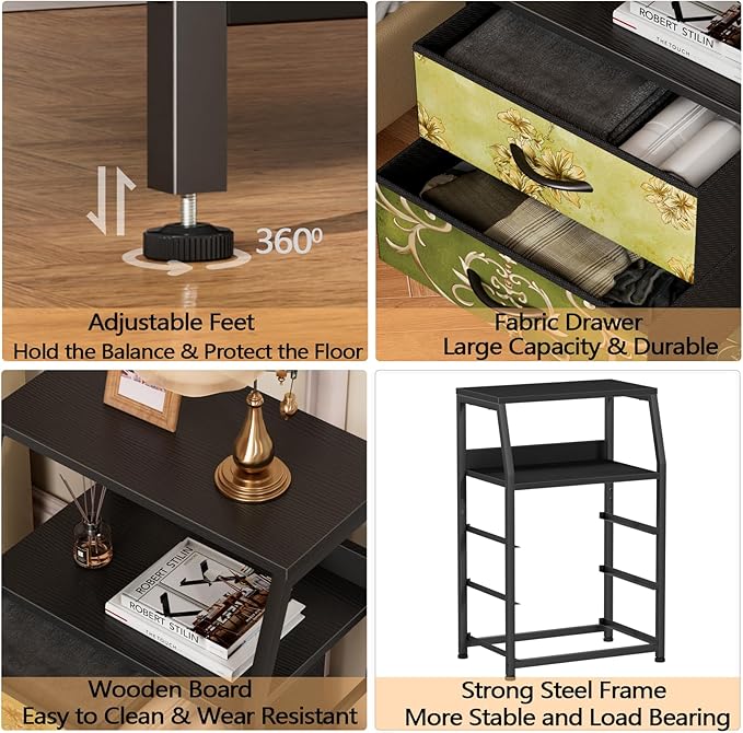 Furnulem Retro Night Stand with 3 Drawers and 2-Tier Shelf, Small Nightstand ...