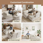 ROWHY 104'' Modular Sectional Cloud Couch with Movable Ottoman, 4 Seat Modern Corduroy Sofa, Deep Seat L Shaped Couch for Living Room Bedroom Apartment, Beige